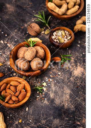 Assortment of different nuts and seeds 126134659