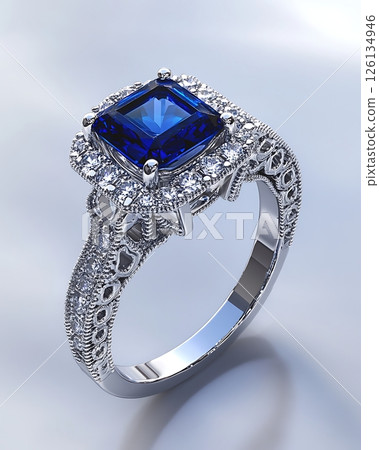 Stunning Sapphire Ring with Diamond Halo and Intricate Design Stunning Sapphire Ring with Diamond Halo and Intricate Design 126134946