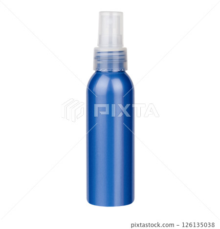 hair spray in blue bottle isolated on white background hair spray in blue bottle isolated on white background 126135038