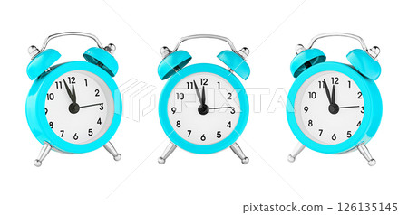 classic watch, pointer clock, Blue color alarm watch on isolated white background 126135145
