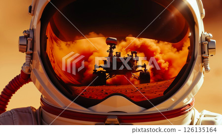 Futuristic Mars mission: Astronaut sees rover in helmet visor 126135164