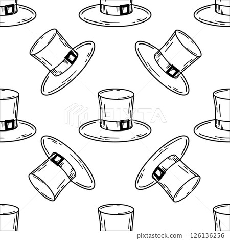 An Intricate and Elaborate Pattern of Vintage Top Hats Set Against a Crisp Pure White Background 126136256