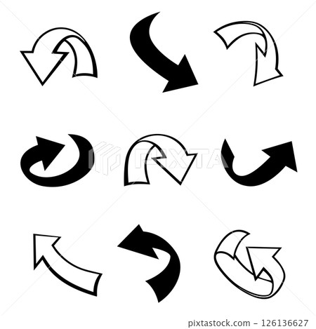 arrow pointers outline and flat design icon set 126136627