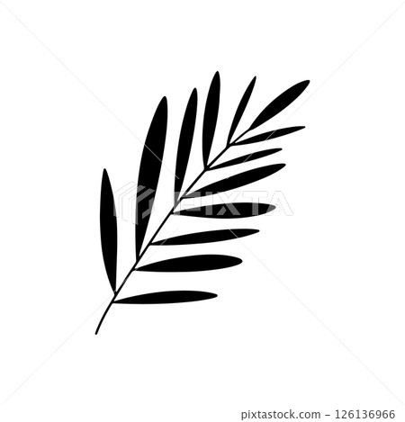 Clean Botanical Emblem. Crisp black leaf illustration with minimalist elegance, ideal as a nature emblem, logo element, or tattoo design. Clean Botanical Emblem. Crisp black leaf illustration with minimalist elegance, ideal as a nature emblem, logo element, or tattoo design. 126136966