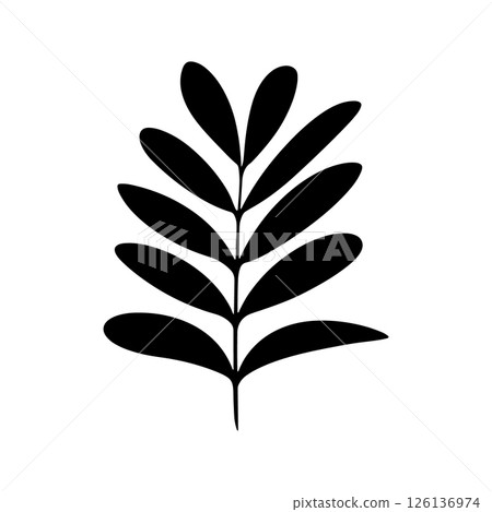 Bold Leaf Silhouette Drawing. Stylized black silhouette of a botanical leaf drawn in a strong, graphic style. Bold Leaf Silhouette Drawing. Stylized black silhouette of a botanical leaf drawn in a strong, graphic style. 126136974