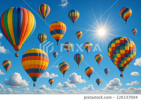 Many hot air balloons in the blue sky 126137004