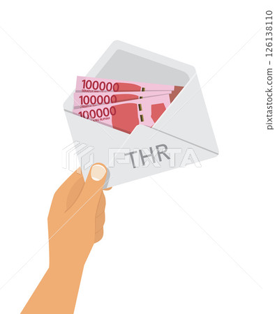 Hand holding an envelope containing Indonesian Rupiah IDR for the THR. Vector Illustration. Hand holding an envelope containing Indonesian Rupiah IDR for the THR. Vector Illustration. 126138110