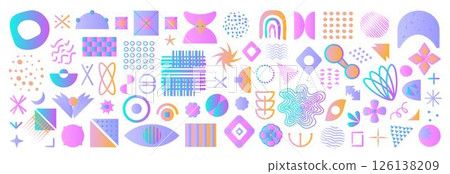 Gradient memphis design, geometric shapes set, brutal primitive figures, vector shapes of y2k style, big colorful brutalist elements collection 126138209