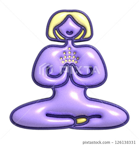 Woman sits in lotus position and meditates, girl prays, yoga and meditation classes, prayer. Vector color illustration with 3D effect Woman sits in lotus position and meditates, girl prays, yoga and meditation classes, prayer. Vector color illustration with 3D effect 126138331