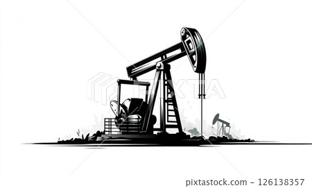 Bold pop-art style pumpjack icon represents the process of oil extraction, featuring crisp lines and high contrast, capturing an industrial vibe. 126138357