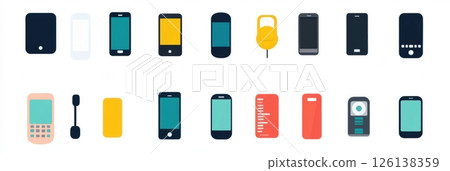 Diverse telephone icons featuring silhouettes and colors, ideal for contact symbols and communication in modern digital applications. 126138359