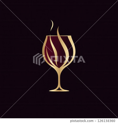 This logo represents a wine glass with minimalist design elements, showcasing deep red and gold hues to convey sophistication and elegance. 126138360