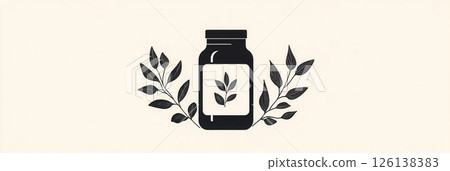 The logo features a minimalist spice jar with an elegant black and white design, showcasing herbal elements for sophisticated branding. 126138383