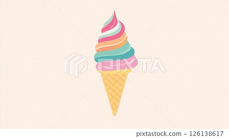 This logo showcases a cute ice cream cone design with swirling pastel colors set against a clean background, ideal for creative projects. 126138617