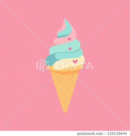 This logo features a flat, cute ice cream cone design with pastel colors and playful elements set against a clean background, ideal for marketing. 126138644