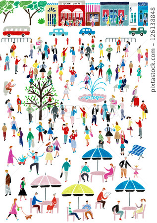 城市公園裡的人們的手繪插圖 126138848