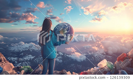 woman presenting Earth , reflecting on the legacy of environmental stewardship 126139309