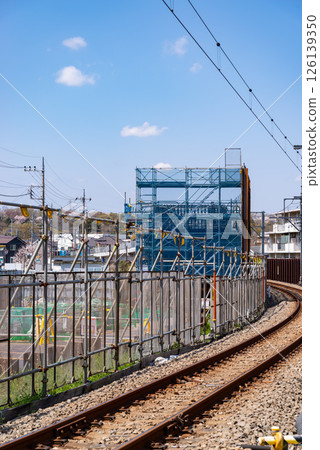 Railway viaduct construction and existing tracks Around Higashimurayama Station, Tokyo 2025.04 e-1 126139350
