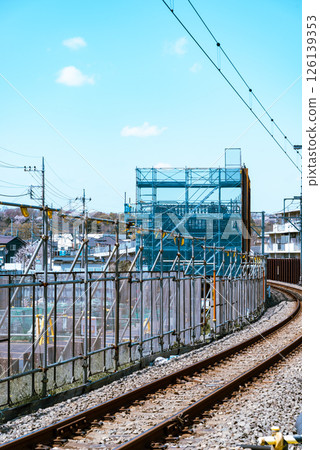 Railway viaduct construction and existing tracks Around Higashimurayama Station, Tokyo 2025.04 e-4 Light color 126139353