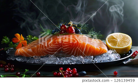 fillet of salmon fish, with vegetables and herbs 126139459