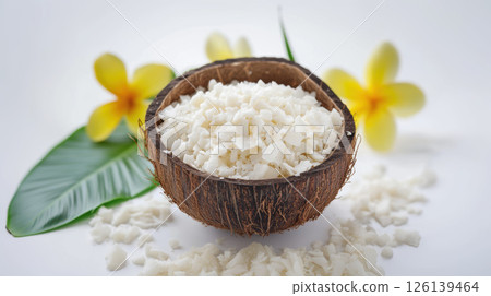 closeup image coconut filled white rice 126139464