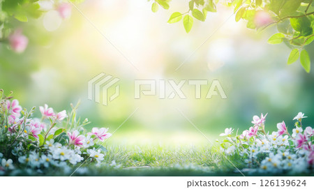 closeup lush green meadow dotted white 126139624