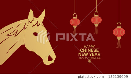 Year horse Happy chinese new year 2026...Silhouette gold horse on red background Banner. Vector... Year horse Happy chinese new year 2026...Silhouette gold horse on red background Banner. Vector... 126139699