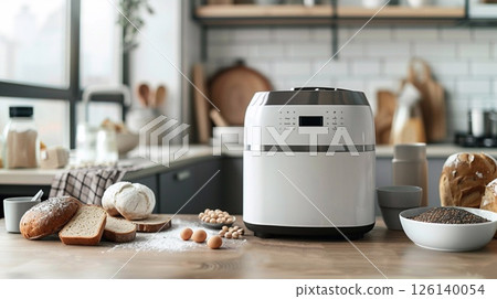 A bread-making machine, machine in a stylish kitchen. Modern kitchen interior A bread-making machine, machine in a stylish kitchen. Modern kitchen interior 126140054