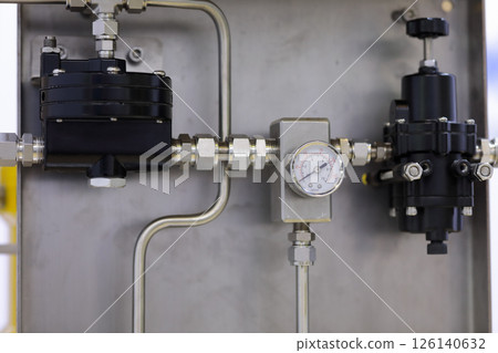 part of industrial pipeline with some armature 126140632