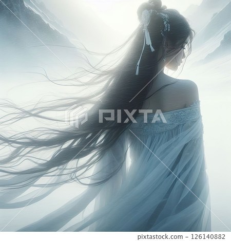 Classical Chinese beauty in the snow with Generative AI. 126140882