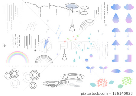 一組帶有雨的圖像的簡單插圖 一組帶有雨的圖像的簡單插圖 126140923