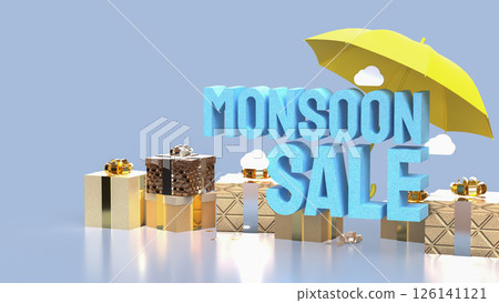 The Yellow umbrella for monsoon sale concept 3d Rendering. 126141121