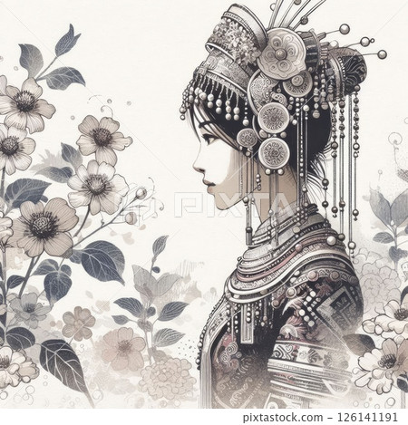 Portrait of Elegance: Traditional Chinese Miao Beauty with Generative AI. 126141191