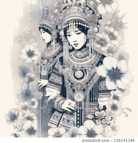 Portrait of Elegance: Traditional Chinese Miao Beauty with Generative AI. 126141194
