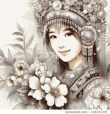 Portrait of Elegance: Traditional Chinese Miao Beauty with Generative AI. 126141205
