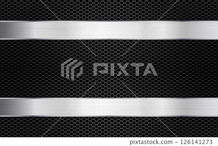 Metal mesh background with shiny silver horizontal plates for industrial, mechanical or technology theme. Clean and modern design. Vector Illustration Metal mesh background with shiny silver horizontal plates for industrial, mechanical or technology theme. Clean and modern design. Vector Illustration 126141273