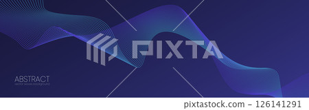 Wave lines background. Abstract technology design with flowing digital blue waves. Curved wavy effect on dark gradient. Modern presentation or website template. Vector Illustration 126141291