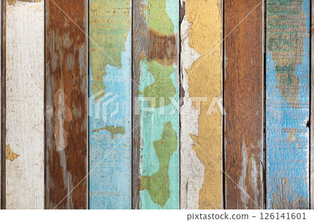 Full frame shot of multicolored wooden planks, Texture as background. 126141601
