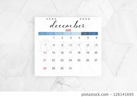 December 2025 blank desk calendar on marble table, Flat lay. December 2025 blank desk calendar on marble table, Flat lay. 126141695