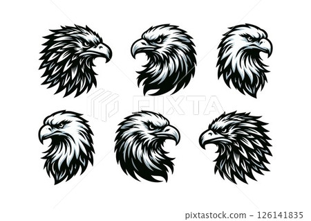Eagle head silhouette logo icon set vector art illustration design template. Eagle head vector illustration bundle design 126141835