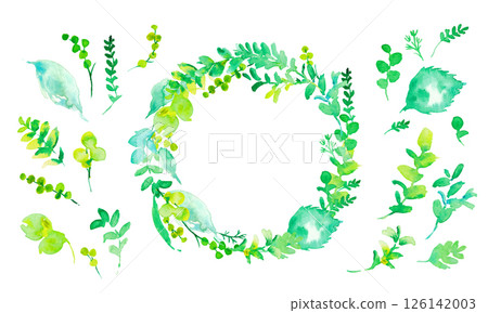 Watercolor. Vector illustration of plants with a watercolor touch. Watercolor green leaves. Environment. Eco. 126142003
