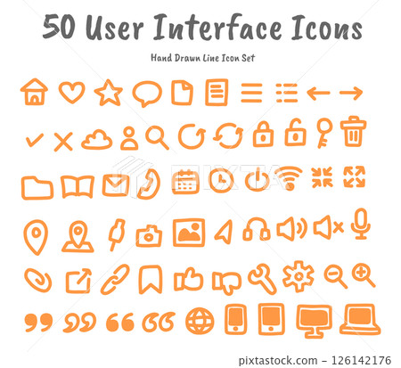 Hand-drawn user interface line icon set of 50 Line Icons Hand-drawn user interface line icon set of 50 Line Icons 126142176