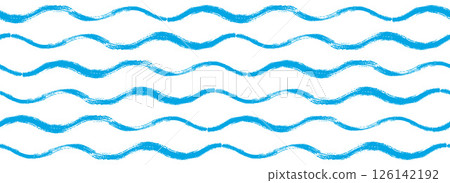 Blue wave seamless pattern. Repeated sea water line background. Summer cruise collection motif for fabric, textile swatch. Watercolor paint brush stroke wallpaper. Vector blue curved wiggly stripes 126142192