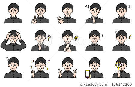 一組休閒的國中男孩用臉部表情和姿勢表達情感的插圖 126142209