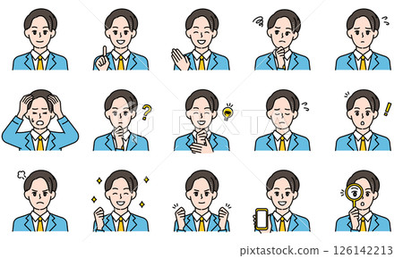 Illustration set of casual high school boy expressing emotions with facial expressions and poses Illustration set of casual high school boy expressing emotions with facial expressions and poses 126142213