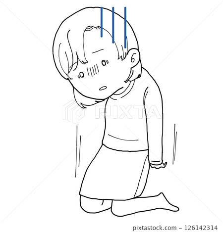 Woman collapsing from knees, white, white eyes, manga symbol Woman collapsing from knees, white, white eyes, manga symbol 126142314