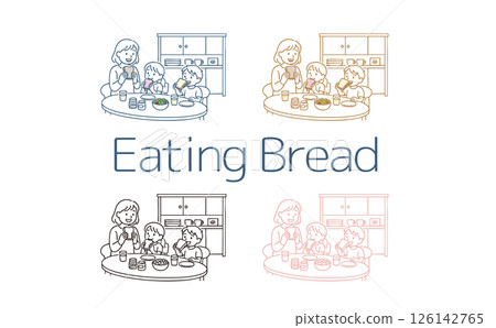 Illustration of a family eating bread 126142765