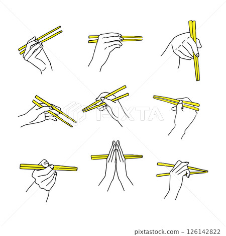 Hand illustration set holding chopsticks 126142822