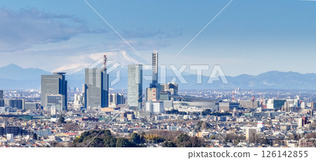 Aerial view of Saitama New Urban Center and Mt. Fuji, Saitama City 126142855
