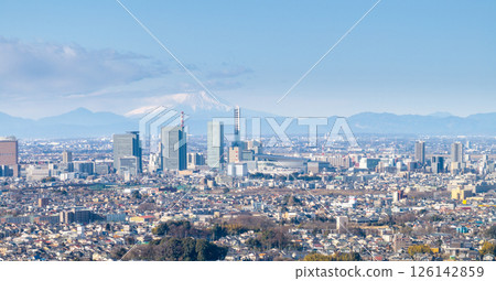 Aerial view of Saitama New Urban Center and Mt. Fuji, Saitama City 126142859